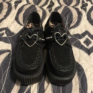 COPY - Black Suede Demonia Heart Choker Platform Creepers